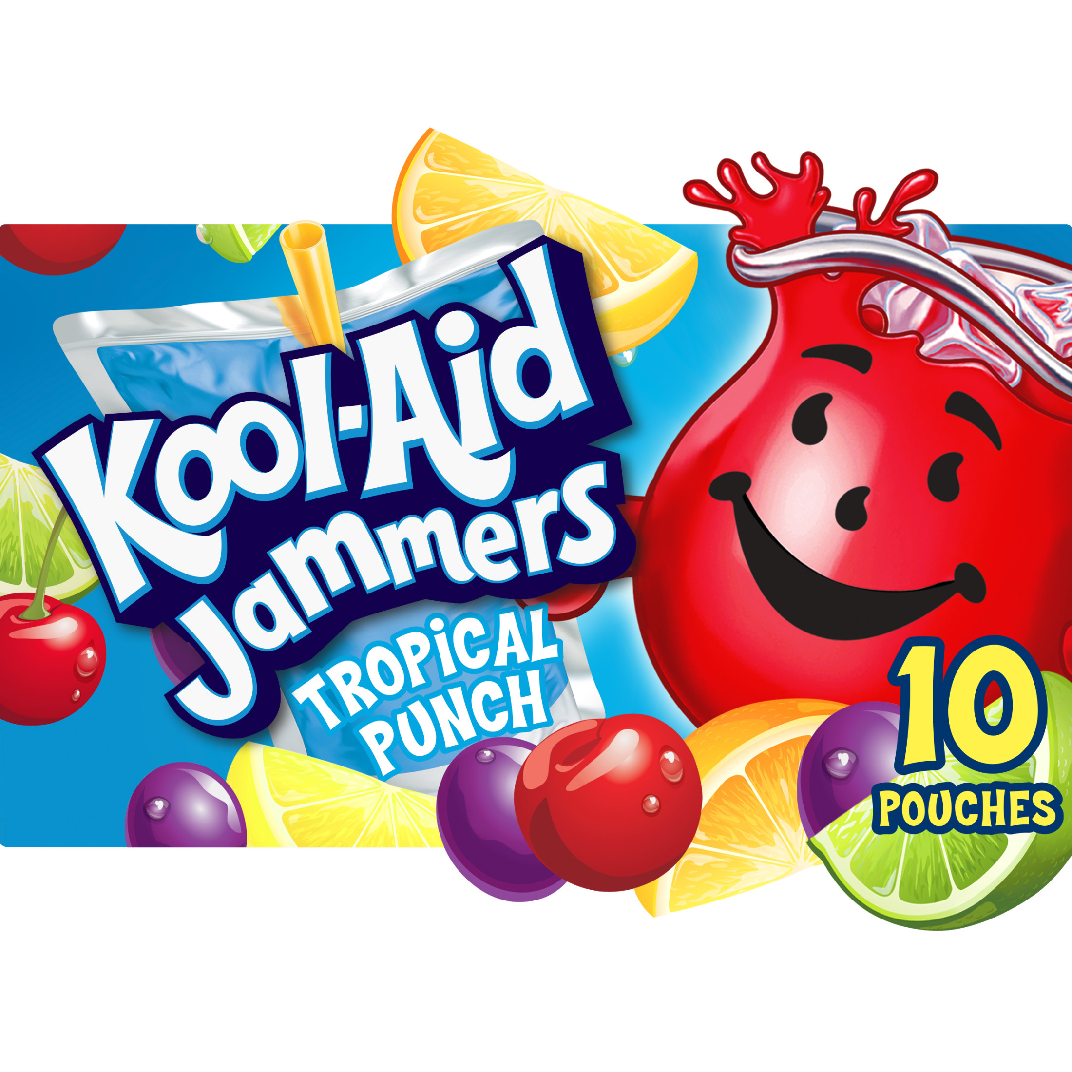 Kool Aid Jammers Tropical Punch Kids Drink 0% Juice Box Pouches, 10 Ct Box, 6 fl oz Pouches - image 1 of 7