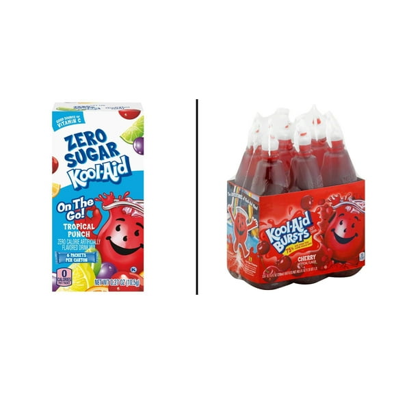 Kool-Aid On The Go! Zero Sugar Tropical Punch 6 ct & Kool-Aid Bursts Cherry Soft Drink 6.75 oz Bottles