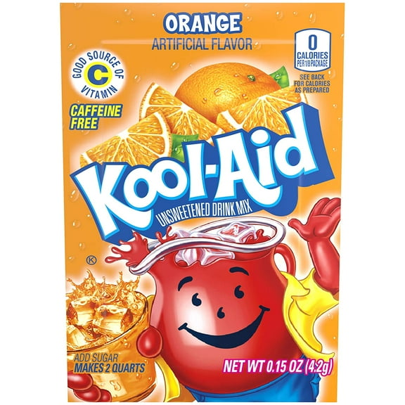 Kool-Aid Orange Flavor Unsweetened Drink Mix, 0.15 oz. Packets (Pack of 96)