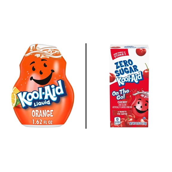 Kool-Aid Orange Liquid Drink Mix 1.6 oz & Kool-Aid On the Go! Zero Sugar Cherry Drink Mix 6 ct