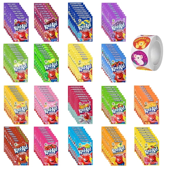 Kool Aid Packets Ultimate Variety (18 Flavors, 144 Packets) Including Cherry, Grape, Lemonade, Mixed Berry, Strawberry, Tropical Punch and more PLUS 5 STICKERS By D.F. LUXURY