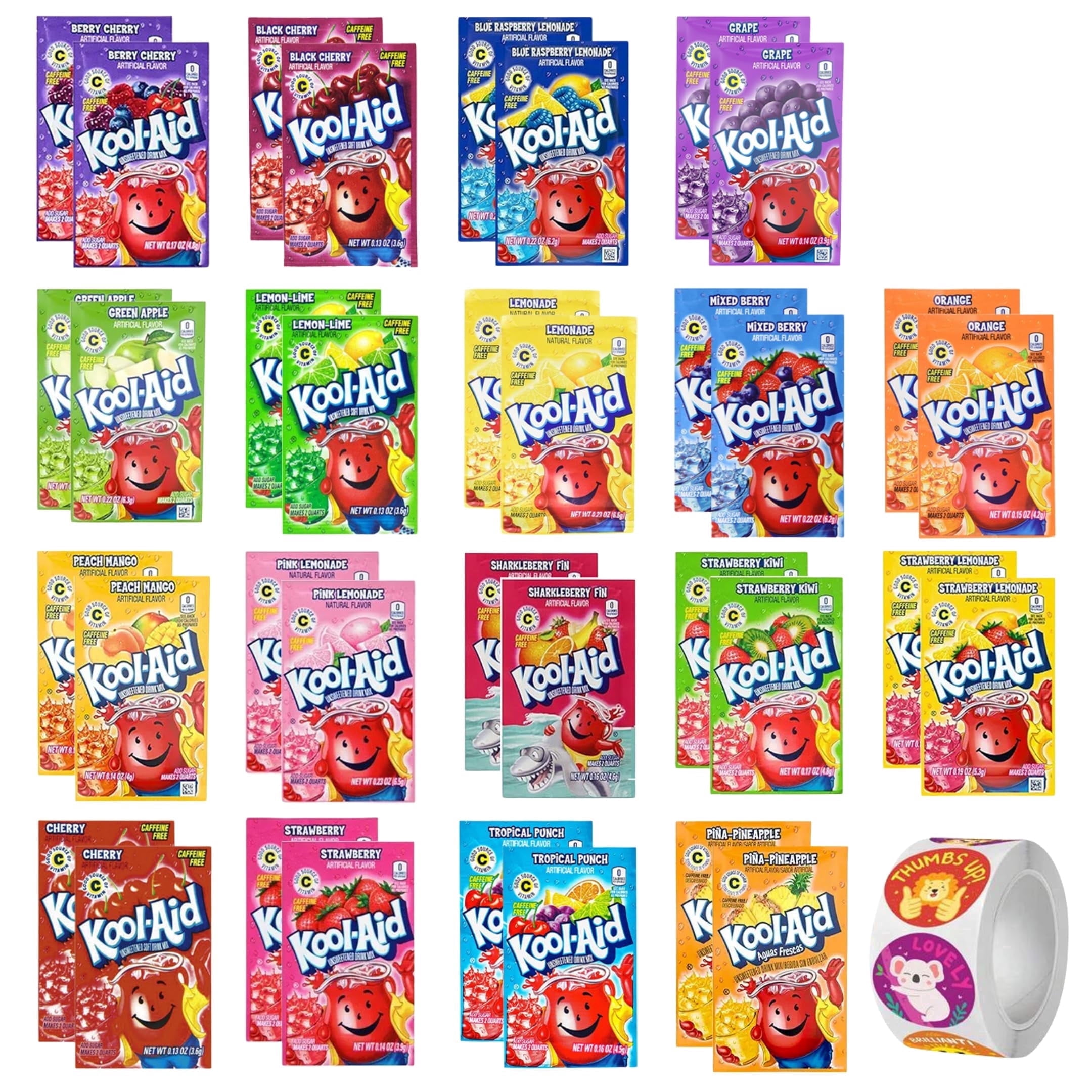 Food Packet Made In Kool Aid Packets Ultimate Variety (18 Flavors, 36 Packets) PLUS 5 ...