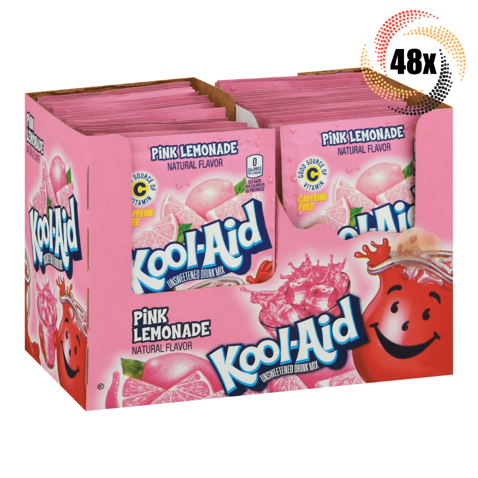 Kool-Aid Pink Lemonade Unsweetened Drink Mix Packets, Caffeine Free, 48 Count