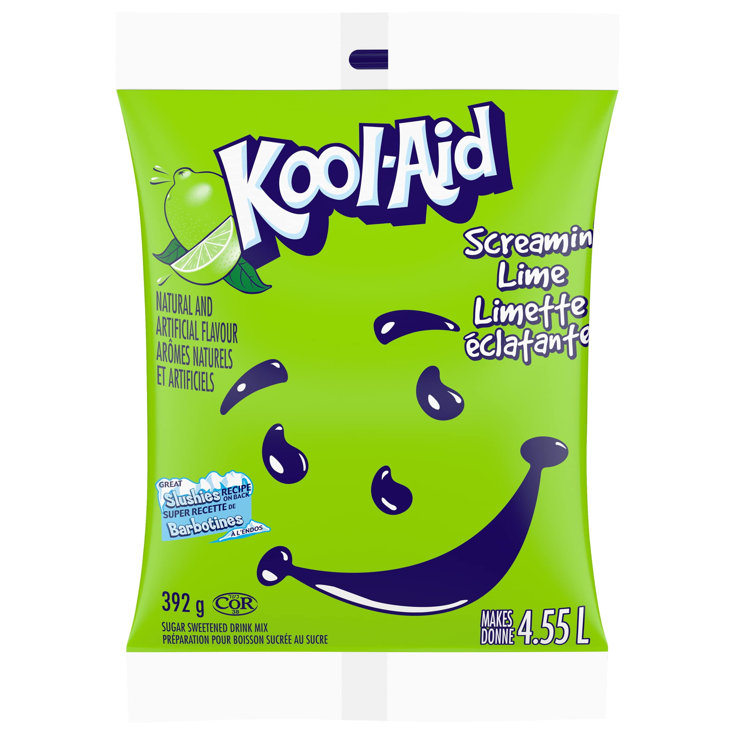 KoolAid Screamin, Lime Powdered Drink Mix, 392G/13.8 Oz, Pouches, 18Pk