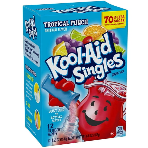 Kool-Aid Singles Drink Mix, Tropical Punch, 0.55 OZ, 12/Box, 2-Pack