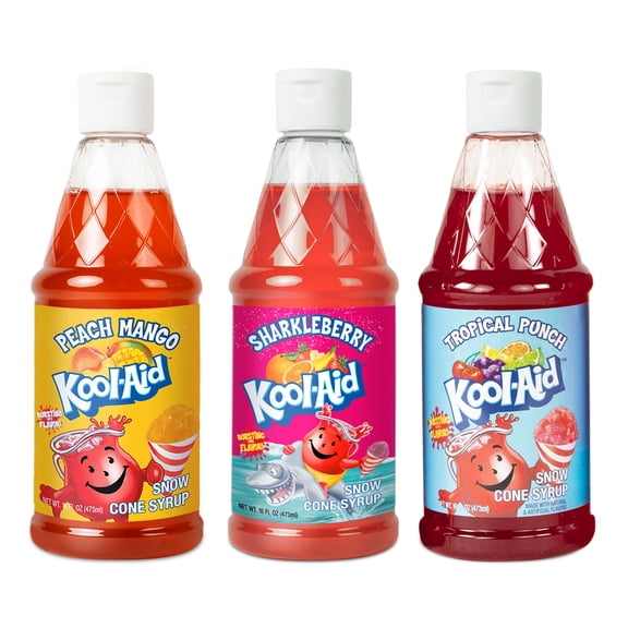 Kool-Aid Snow Cone Syrup 3-Pack, 16-oz Bottles: Peach Mango, Sharkleberry, Tropical Punch