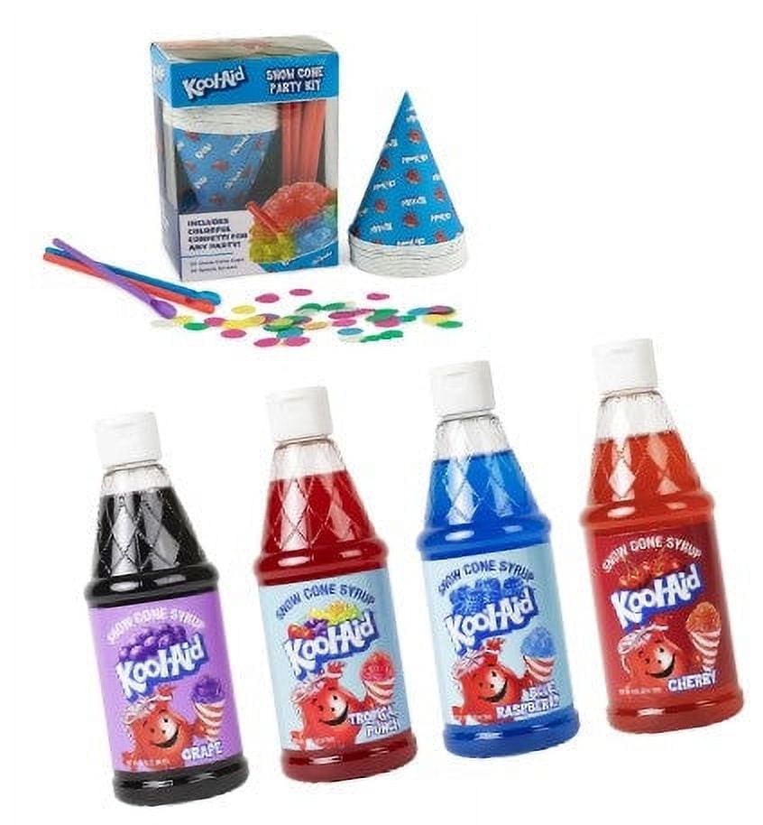 KoolAid Snow Cone Syrup Kit with 20 Strip Cups & Straws and 16Ounce