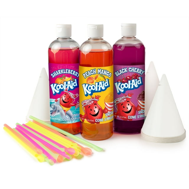 Kool-Aid Snow Cone Syrup Party Kit, 3 x 16 fl oz Flavored Syrups with ...