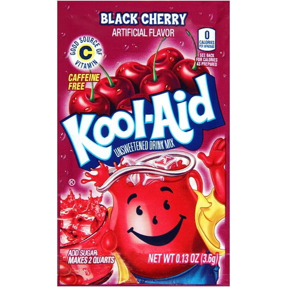 Kool-Aid Soft Drink Mix Black Cherry Unsweetened, Caffeine Free 0.13 Oz, (12 Pack) Free Bonus Sampler(s) Included With Offer Beverage and Flavor May Vary