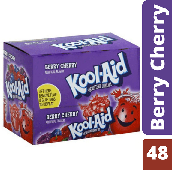 Kool-Aid Soft Drink Mix Delicious Blastin Berry Cherry Unsweetened, Caffeine Free 0.17Oz., (48 Pack Bulk)