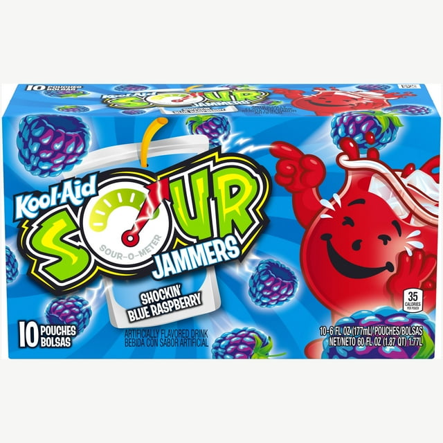 Kool-Aid Sour Jammers Shockin' Blue Raspberry Artificially Flavored Soft Drink, 10 ct Box, 6 fl oz Pouches