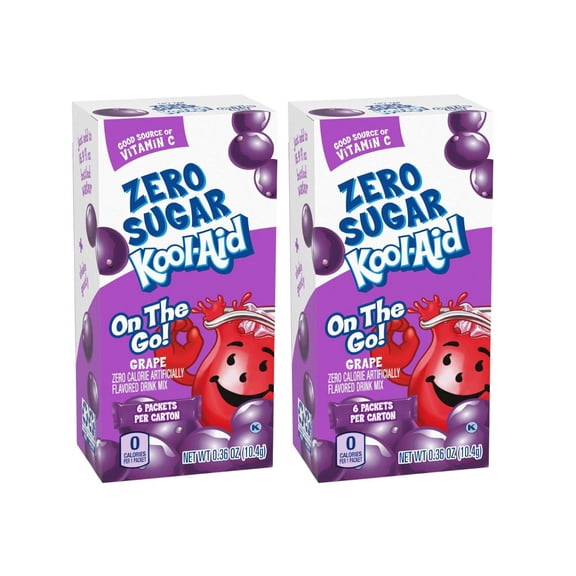 Kool-Aid Sugar-Free Grape On-The-Go Powdered Drink Mix 6 Count (Pack of 2)