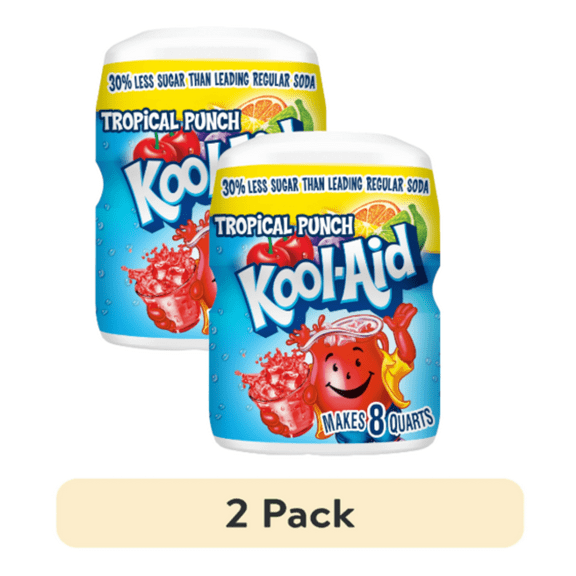 Kool-Aid Sugar Sweetened Tropical Punch Artificially Flavored Powdered Drink Mix, 19 oz. Canister (Pack of 2)
