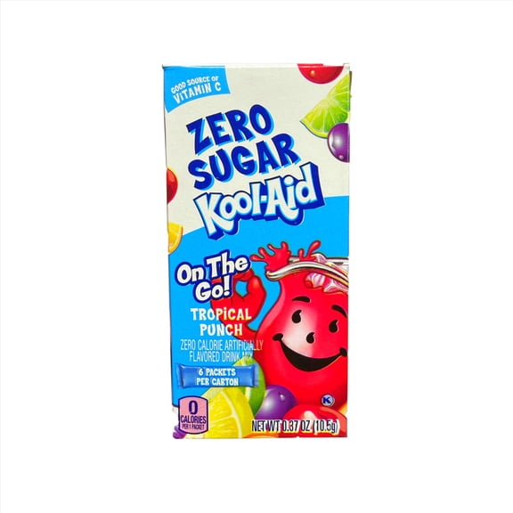 Kool-Aid Zero Sugar Tropical Punch Drink Mix, On-the-Go Packets, 6 Sticks, 0.37 oz