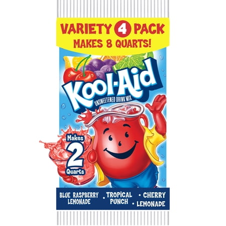 Kool-Aid Variety Pack, Tropical Punch, Cherry, Blue Raspberry Lemonade & Naturally Flavored Lemonade Drink Mix, 4 pack, Powders