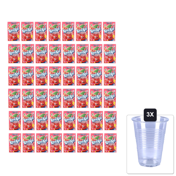 Kool Aid Watermelon Drink Mix, Makes 2 Quarts (48 Packets) & 3x 16oz Plastic Cup with Strawless Sip-Lid