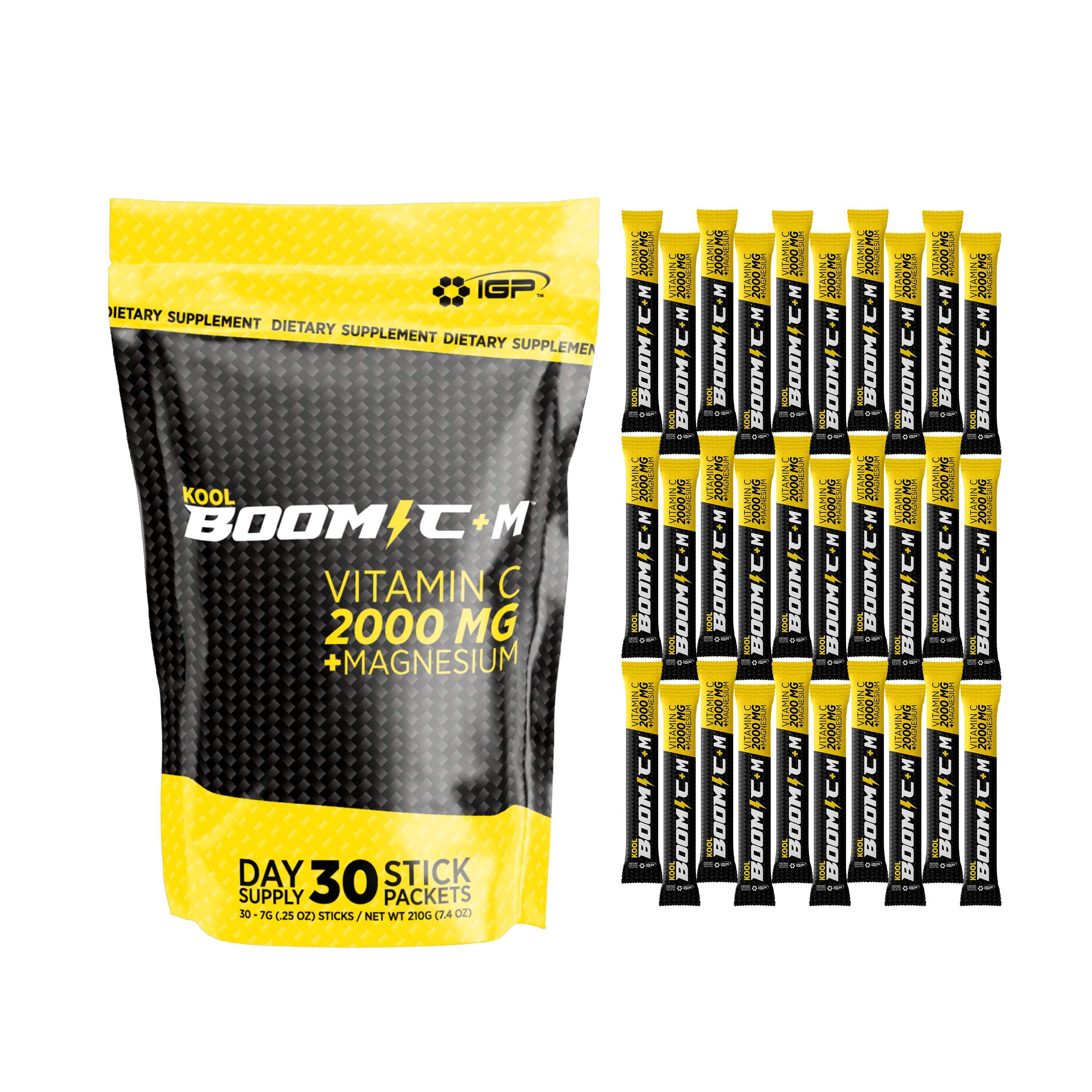 Kool Boom C + M - Vitamina C 2,000 Mg Más Magnesio - 30 Stick Packets ...