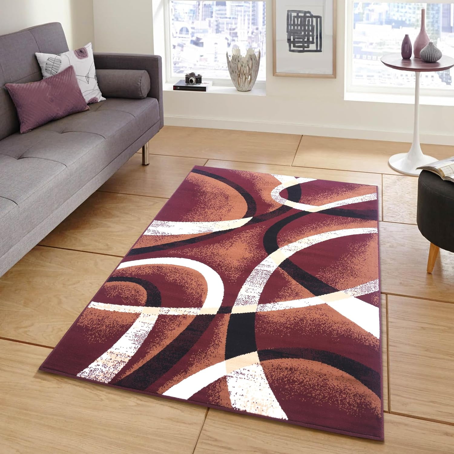 Kool Home Premier Contemporary Area Rug with Geometric Swirls Design ...