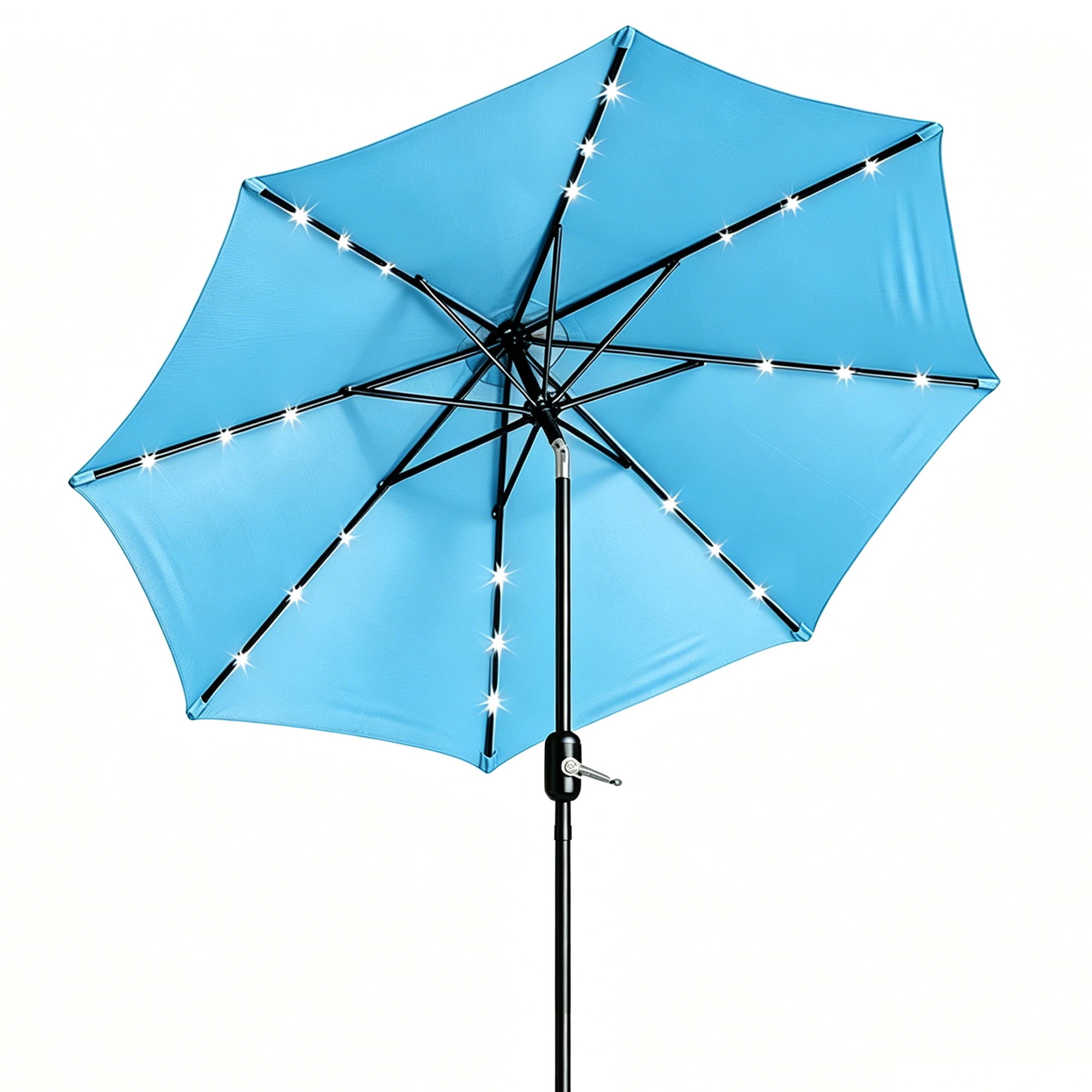 Kool Outdoor 9ft Solar LED Lighted Market Patio Umbrella with Crank and Tilt - Aqua