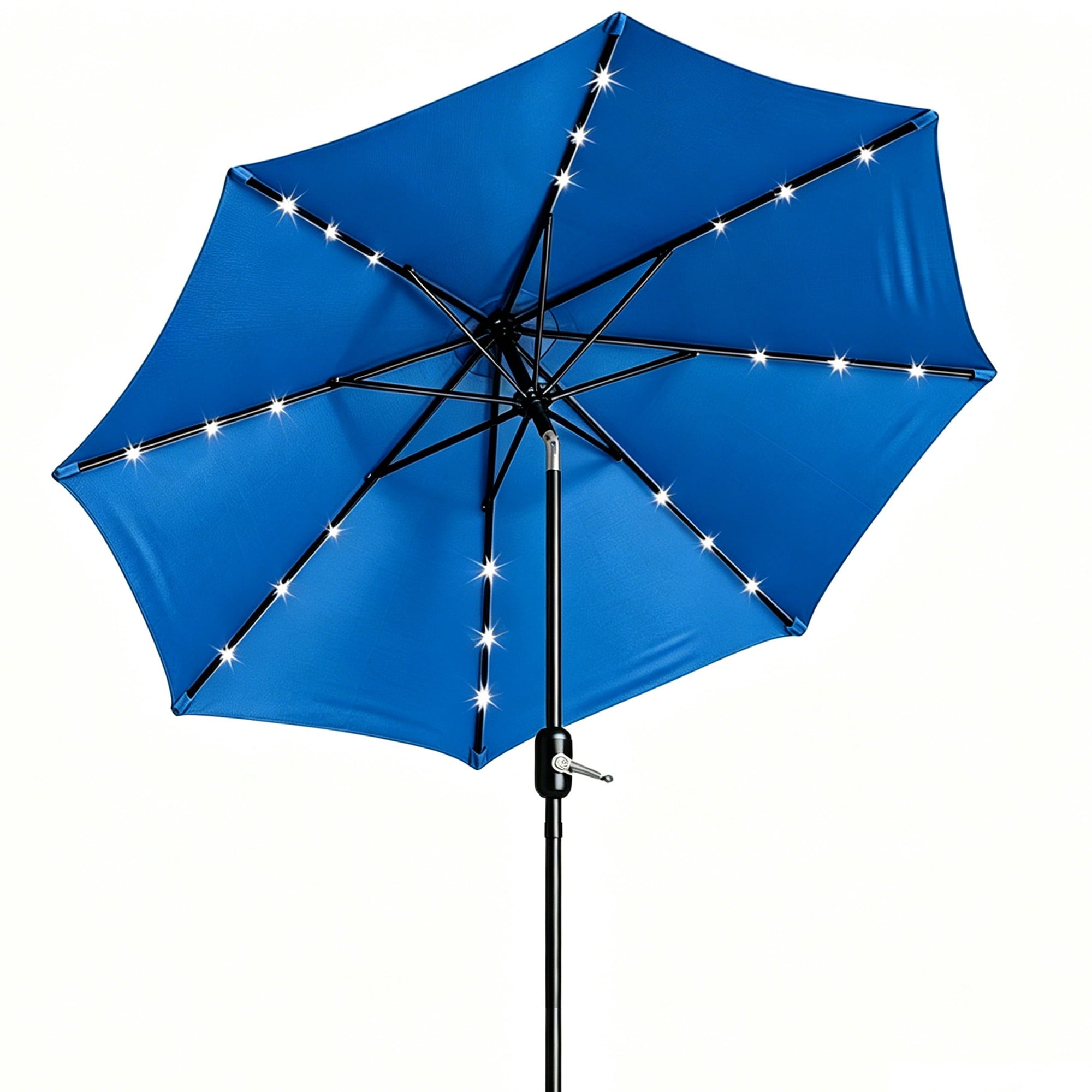Kool Outdoor 9ft Solar LED Lighted Market Patio Umbrella with Crank and Tilt - Royal Blue