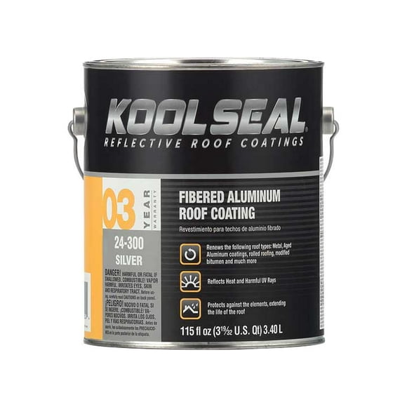 Geocel KS00024300-16 Kool Seal Fibered Aluminum Roof Coating, 1 Gallon - Silver - KS00024300-16