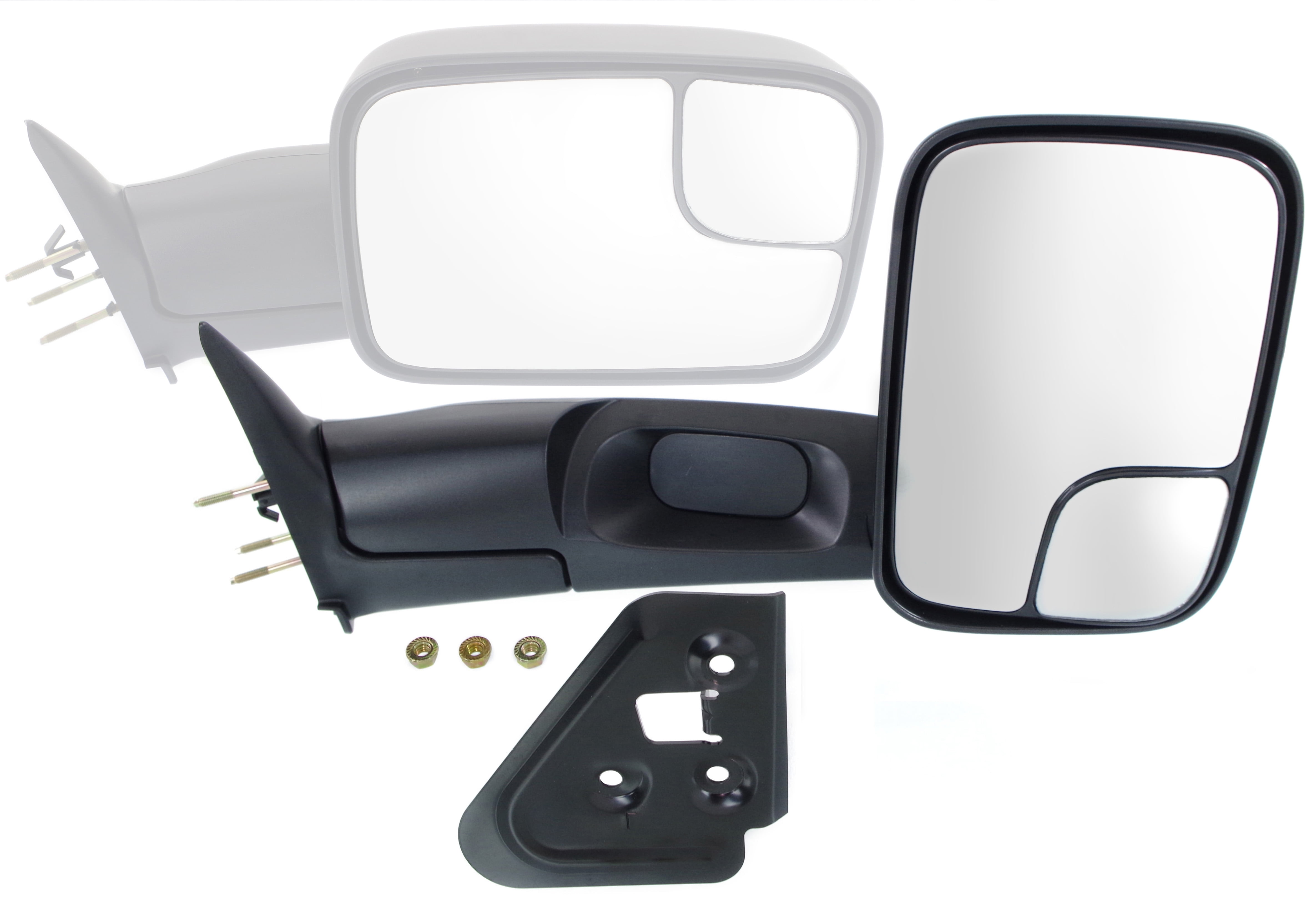 Towing Mirror Compatible With 1994-2002 Dodge Ram 3500 2500 Right Passenger Side w/ Blind Spot Corner Glass Textured Black Kool-Vue