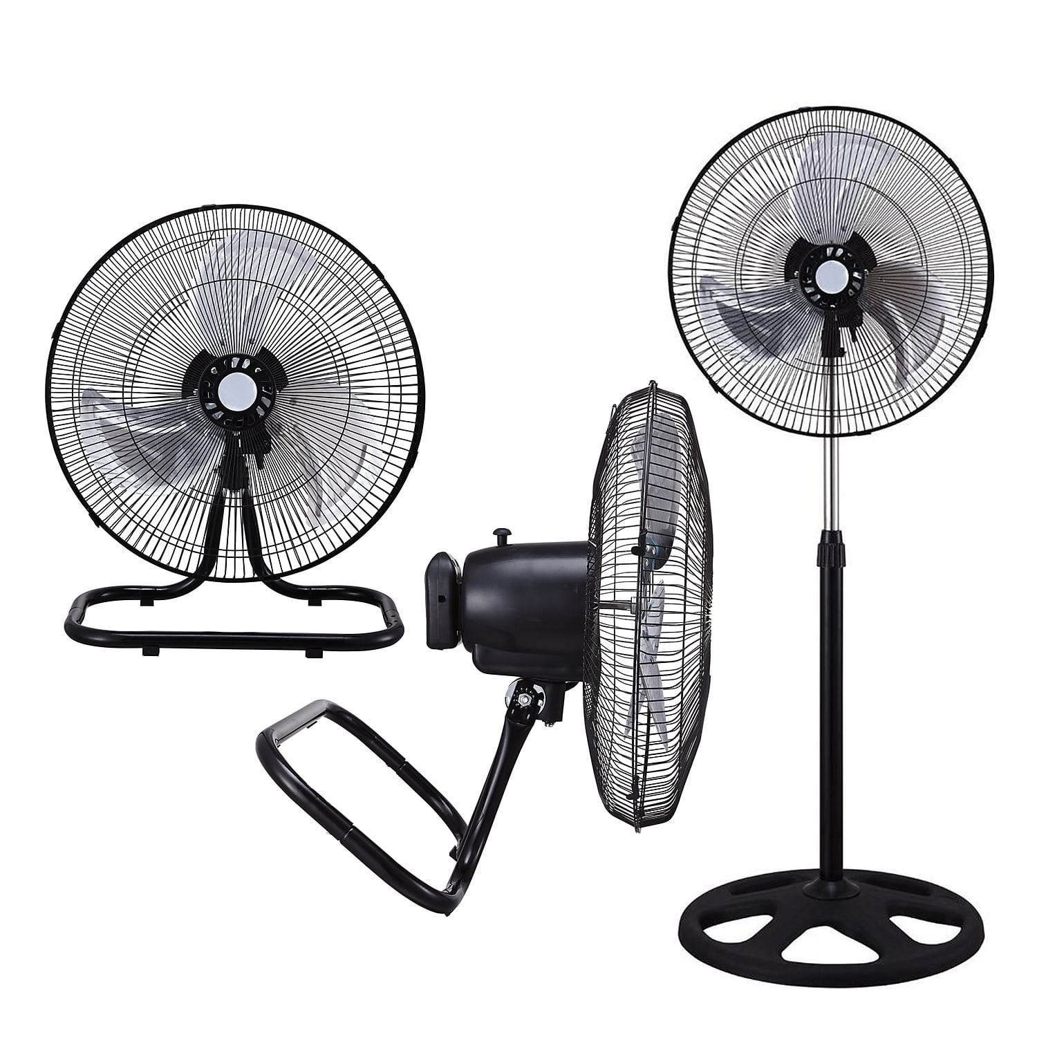 Jet Black 18-Inch Adjustable Height Oscillating Pedestal Fan