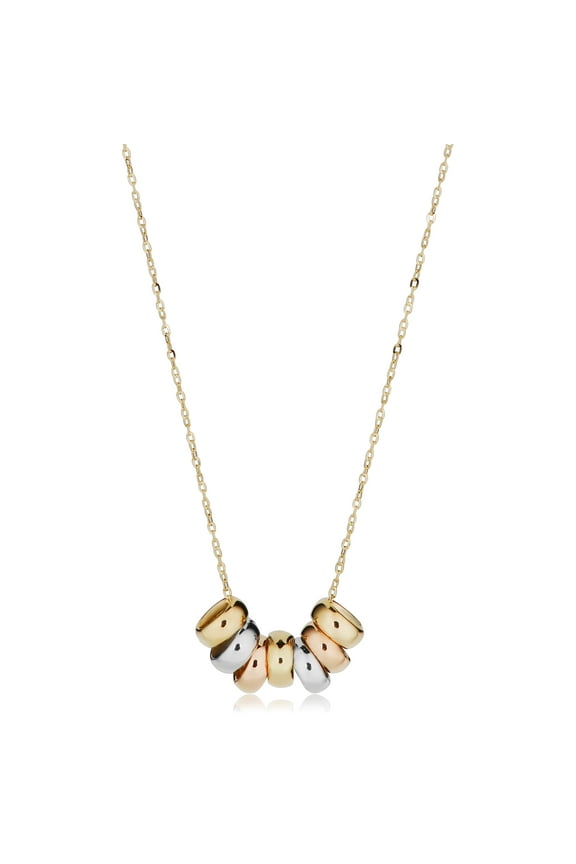 KoolJewelry 10k Tricolor Gold Seven Lucky Rings Necklace Minimalist Jewelry (Adjustable to 17 or 18 inch)