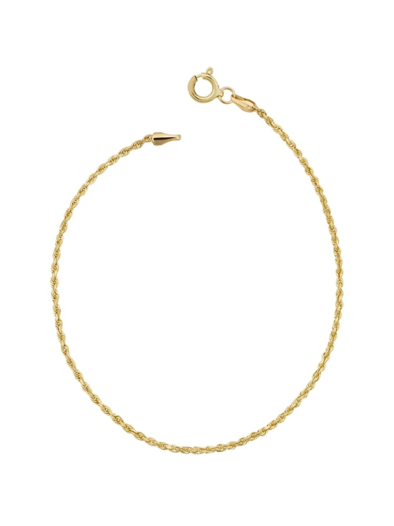 KoolJewelry 10k Yellow Gold Rope Chain Bracelet for Men and Women (1.5 mm, 7.5 inch)