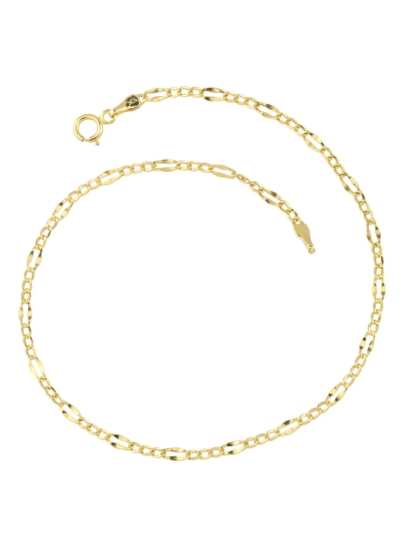KoolJewelry Figaro Link 10K Yellow Gold Anklet, 0.8G, 9 in, 2.3 mm