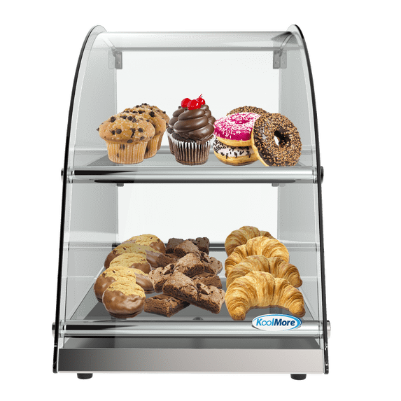KoolMore 14 in. Commercial 2 Tier Bakery Display Case with Front Curved Glass and Rear Door.