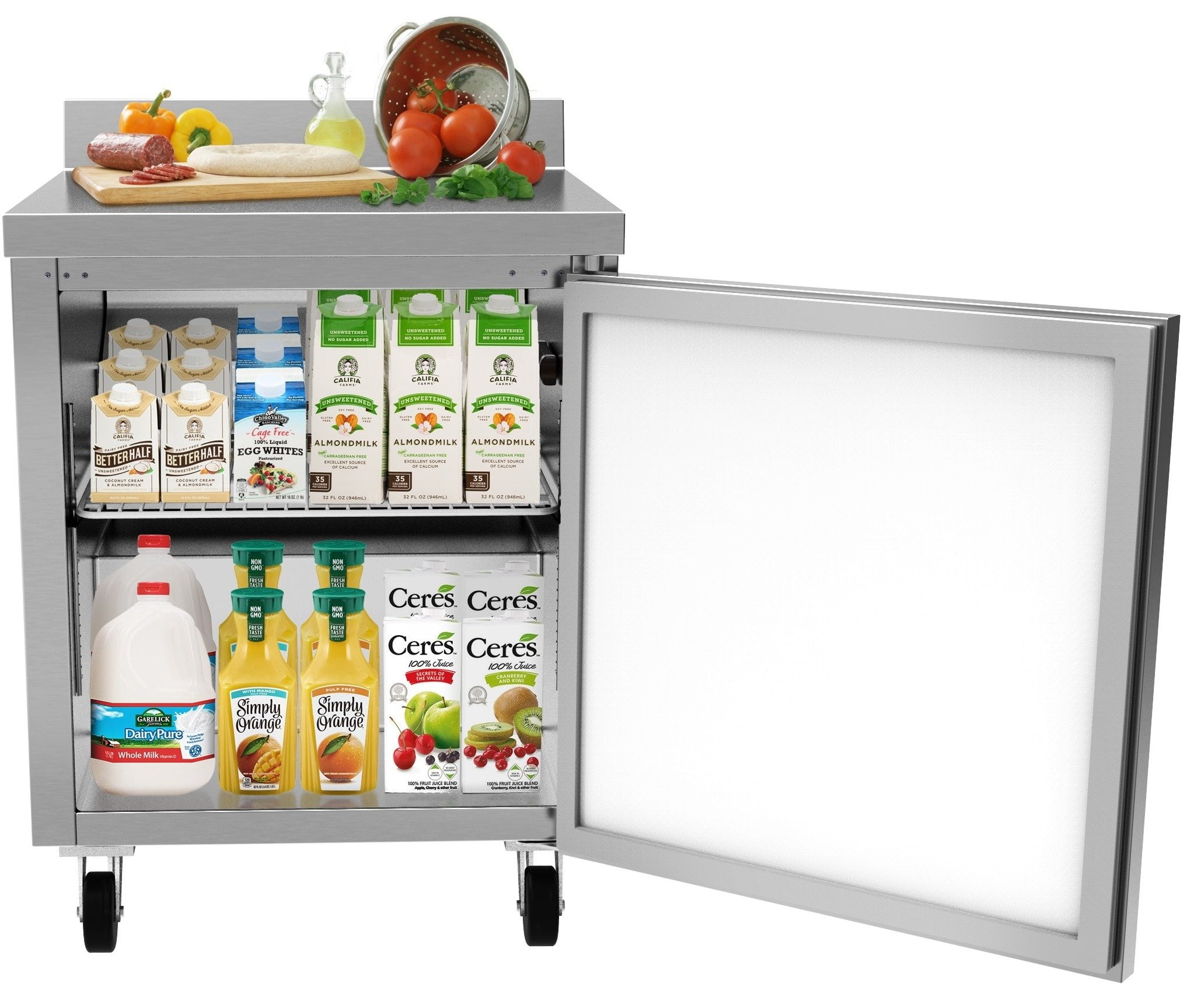 KoolMore 27 in. Stainless Steel Worktop Commercial Refrigerator with 3 1/2 Backsplash - 6.3 Cu. ft.