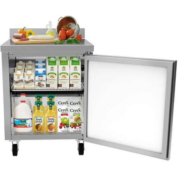 KoolMore 27 in. Stainless Steel Worktop Commercial Refrigerator with 3 1/2 Backsplash - 6.3 Cu. ft.