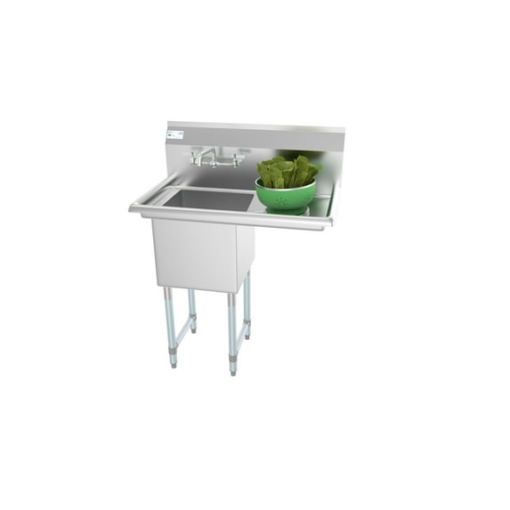 KoolMore 33 in. One Compartment Stainless Steel Commercial Sink with Drainboard, Bowl Size 15"x 15"x 12"