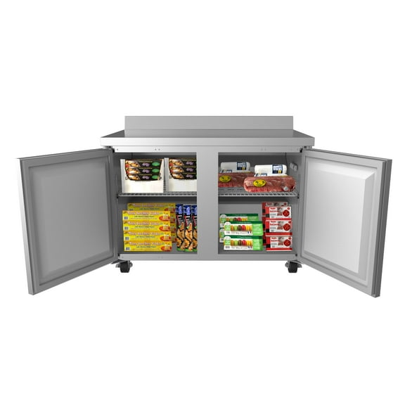 KoolMore 48 in. Stainless Steel Two-Door Worktop Commercial Freezer with 3.5 in. Backsplash, 12 Cu. ft.