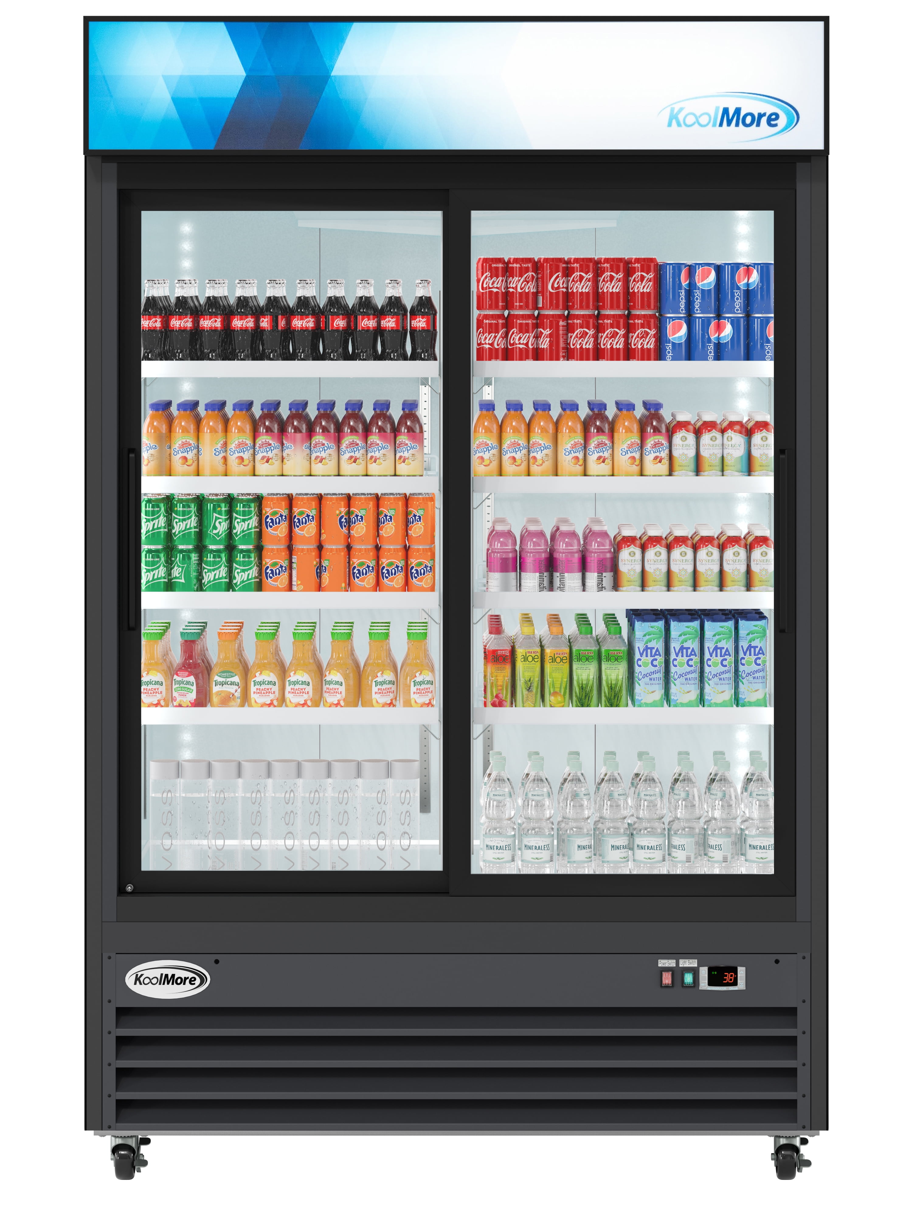 Black Double Door Glass Merchandiser Refrigerator with Wire Shelves