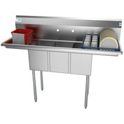 KoolMore 54 in. Three Compartment Stainless Steel Commercial Sink with Drainboards, Bowl Size 10x 14x 10
