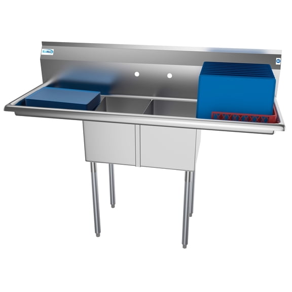 KoolMore 56 in. 2-Hole Double Bowl Commercial Kitchen Sink, Stainless-Steel.