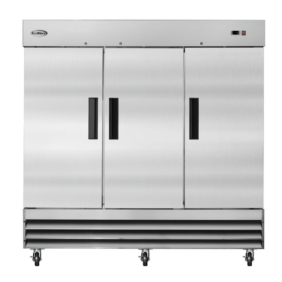 KoolMore 82 in. Three-Door Stainless Steel Upright Commercial Reach-in Freezer - 72 Cu. ft.