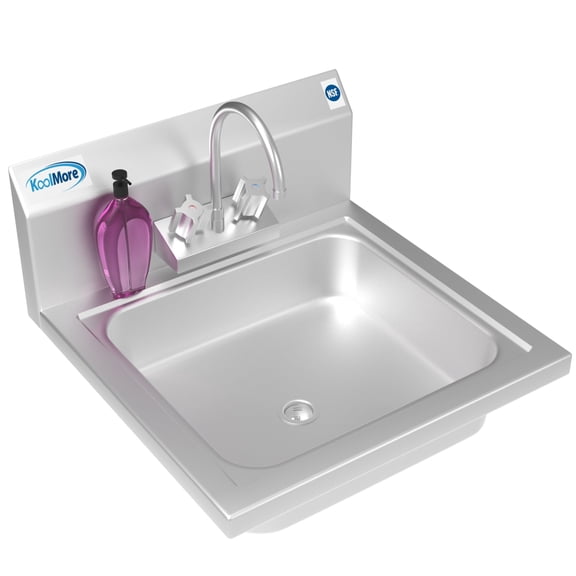 KoolMore NSF Stainless Steel Commercial Hand Sink with Goosneck Faucet 17" x 15" - Wall Mount Hand Wash Sink, Silver (SH17-4GNF)