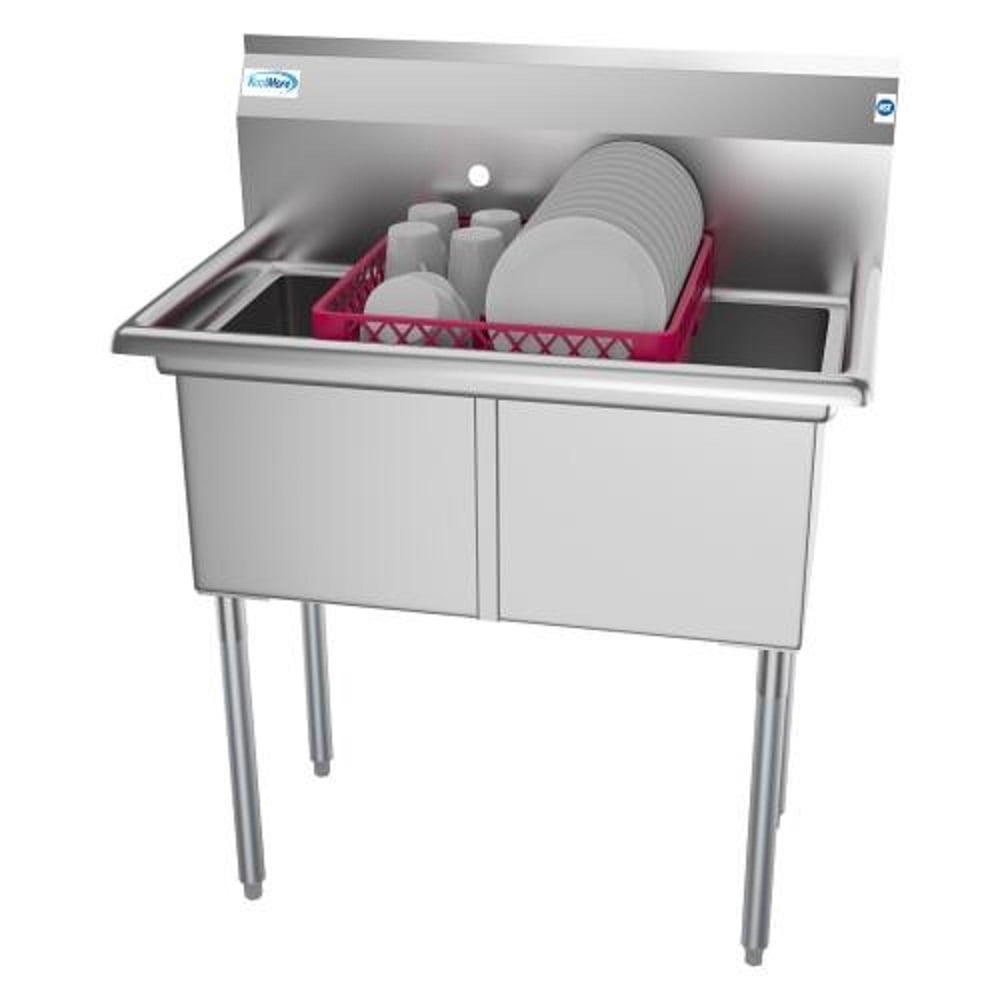 Koolmore SB151512-N3 2 Compartment Stainless Steel Commercial Kitchen Prep & Utility Sink - Bowl Size 15 X 15 X 12"