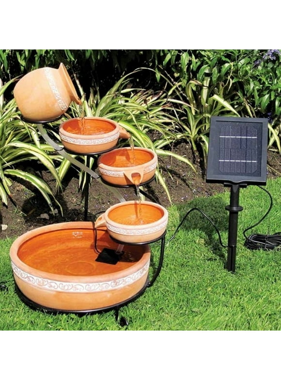 KoolScapes Solar-Powered 5-Tier Cascading Fountain- Finish, Brown