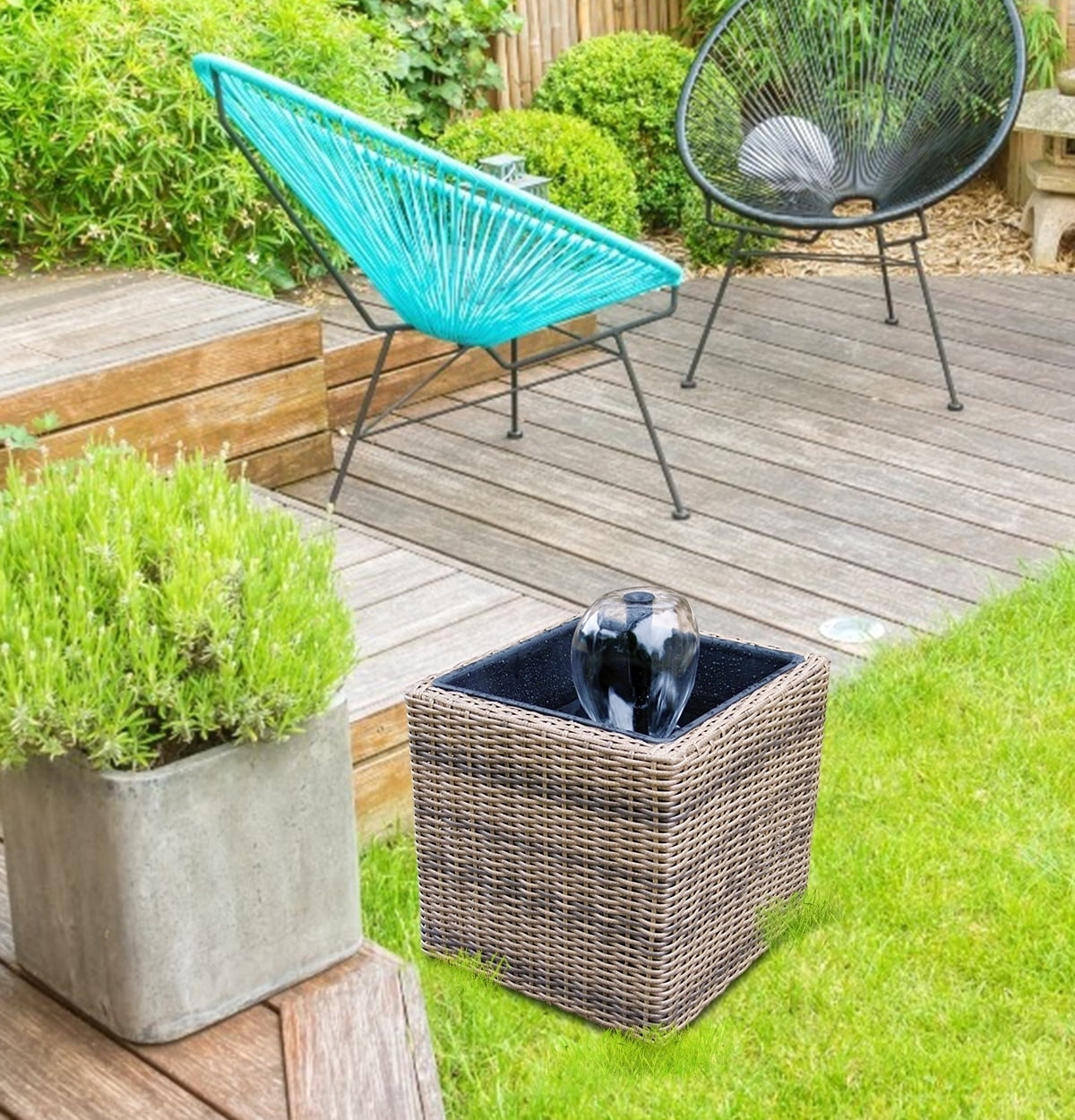 Gray Wicker-Look Resin Mini Pond and Fountain Kit