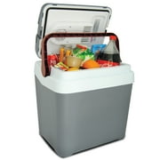 Koolatron 12V Electric Cooler 24L 26 qt, Self-Locking Handle, Gray/Red