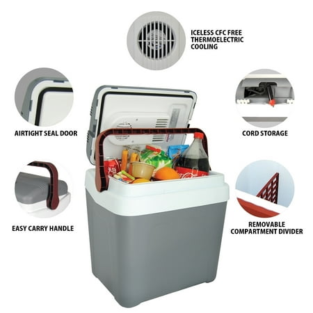 Koolatron P25 Iceless Electric Cooler 12V 24L / 26 QT Portable Ice Chest Fridge Grey and Red