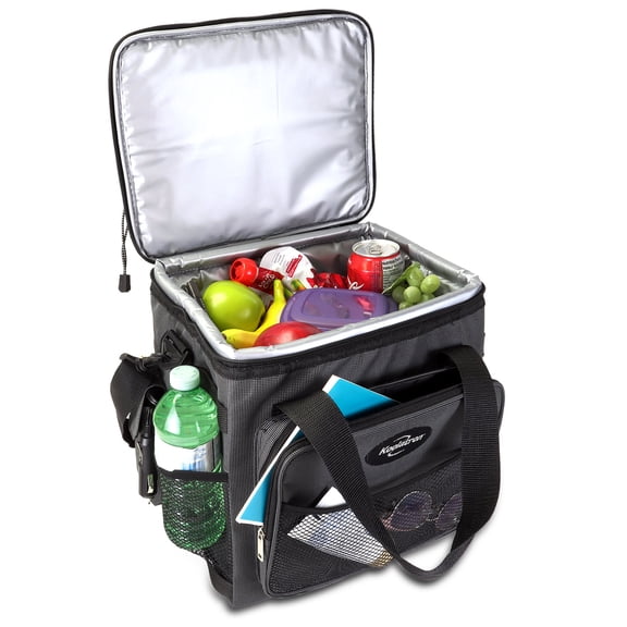 Koolatron 12V Electric Cooler Bag, 13L (14qt), Thermoelectric Soft Bag Cooler, 12 Volt DC Connection, Foldable Storage, Plug In Iceless Portable Fridge, For Work Travel Picnic Vehicle Car, Gray/Black