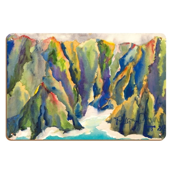 Koolau Cove - Oahu Hawaii - Koolau Mountain Range - From an Original Hawaii Watercolor Painting by Peggy Chun - 8 x 12 inch Vintage Wood Art Sign