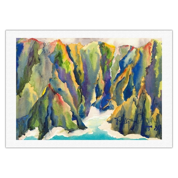 Koolau Cove - Oahu Hawaii - Koolau Mountain Range - From an Original Hawaii Watercolor Painting by Peggy Chun - Fine Art Rolled Canvas Print 27in x 40in
