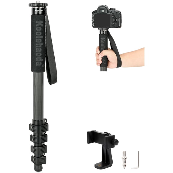 Koolehaoda 65" Camera Monopod Stand, Carbon Fiber Photography Monopod Portable Travel Unipod Stick Pole for Camera & Smartphone, with Metal Quick Flip Lock, Compact Design - Easy to Carry