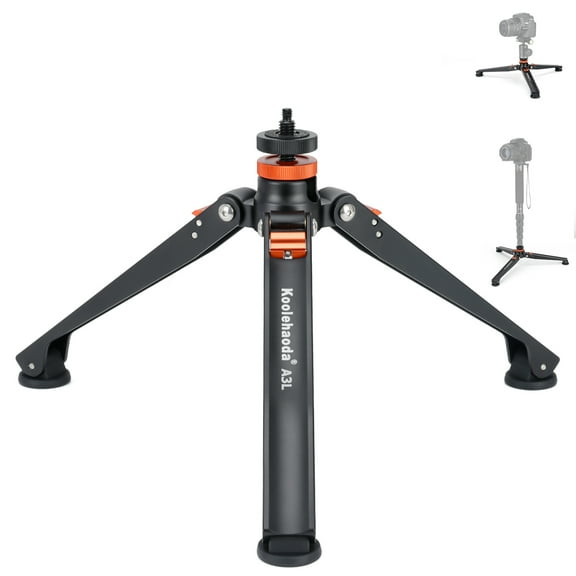 Koolehaoda Mini Tripod Base for Monopods, Aluminum Desktop Tripod with Three Feet Universal 3 Leg Support with 1/4"- 3/8" Screw Mount for DSLR Camera Monopod Unipod Photography Stick Ball Head
